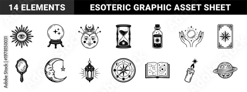 Celestial Mystical Line Art Elements