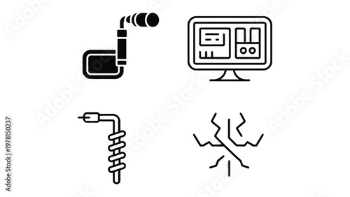 Innovation and Modernization in Technology: An illustration of various icons symbolizing technological advancements, featuring a computer monitor and other electronic components.
