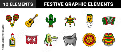 Vintage Mexican Fiesta Graphic Asset Sheet
