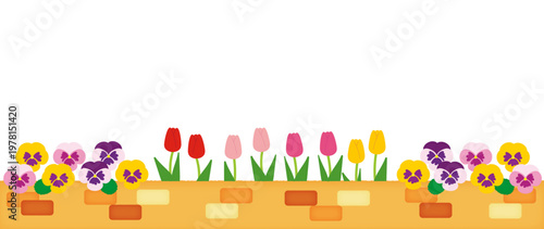 花壇のイラスト背景セット/Flowerbed illustration background set
