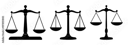 Ethical AI balance scales set with solid black icon and white background featuring symbol, AI, balance with justice and technology