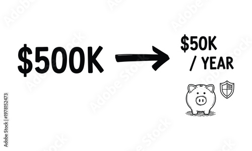 Financial growth illustration from 500k to 50k year with a visual progression