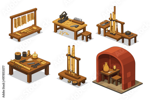 Artisan workshop showcasing traditional bamboo flute making process and tools