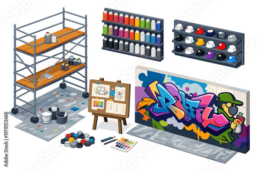Graffiti art supplies and tools for urban street art creation