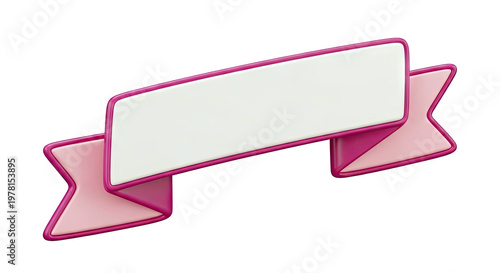 3D Ribbon Banner with Pink and White Colors