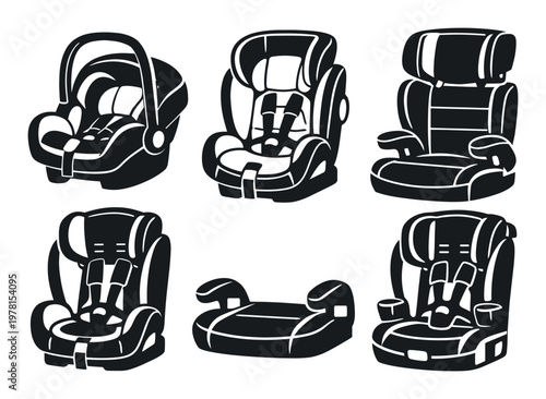 Collection of child safety car seats and booster seats ensuring protection for babies and infants during vehicle travel