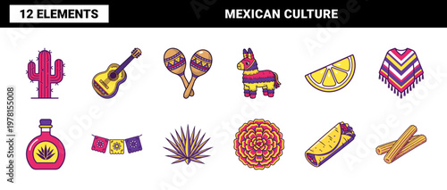Mexican Fiesta Cultural Vector Set