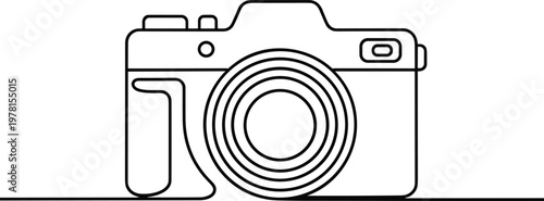 Simple black and white line outline of a dslr camera