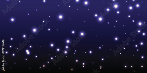 Modern starry night sky with shooting stars streaking across dark purple heavens, clean minimal cosmic composition, background illustration