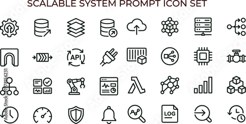 Scalable system prompt outline icon set for analytics dashboards applications interfaces cloud infrastructure workflow automation and digital technology platforms