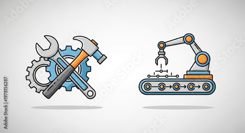 Industrial robot arm and tools for manufacturing and repair.