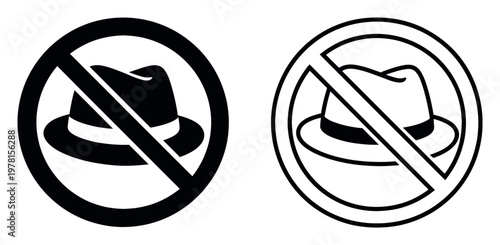 Prohibition sign featuring a stylish fedora hat encircled by a diagonal line, indicating a ban on wearing hats