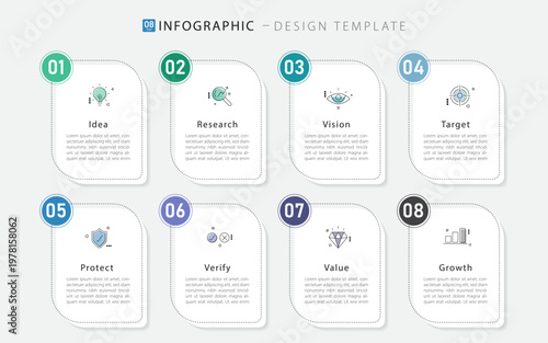 Timeline Creator infographic template. 8 Step timeline journey, calendar Flat simple infographics design template. presentation graph. Business concept with 8 options, gantt vector illustration.