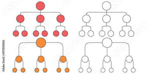 Hand-drawn cartoon and doodle set of business hierarchies on a white background.