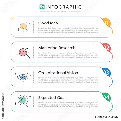Infographic template. 4 Step timeline journey, Flat simple infographics design template. presentation graph. Business concept with numbers 4 options or steps vector illustration.