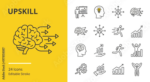 Brainstorming and Growth Icons Visualizing Learning, Ideas, and Success in Business and Personal Development