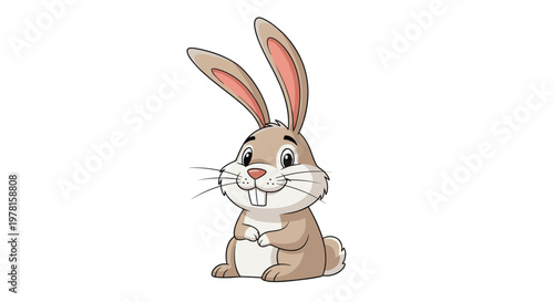 Sweet cartoon bunny rabbit with long ears and big front teeth sitting calmly in a friendly and welcoming pose.