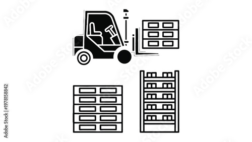 Forklift in the Warehouse: A meticulous illustration of a forklift efficiently maneuvering pallets within a warehouse setting, showcasing the core of modern logistics.
