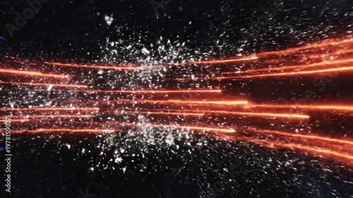 Cosmic Energy Stream, Blue Light Trails, Stars Background, Abstract Sci-Fi