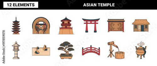 Asian Temple Pagoda Architecture Set