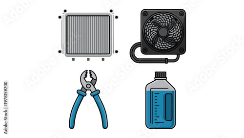 Cooling System Tools: A comprehensive collection showcasing essential components for maintaining efficient cooling systems, from radiators to specialized tools for optimal system performance.