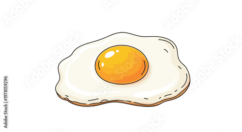 Perfect fried egg sunny side up with a bright yellow yolk and crispy edges illustrated on a clean white background.