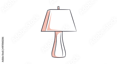 Classic white table lamp with a trapezoid shade and a curved base stands elegantly as a source of light for modern home interiors.