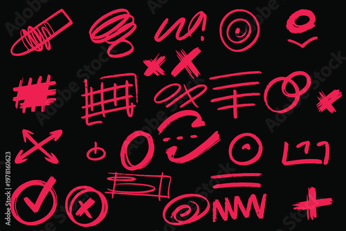 Abstract red doodles and scribbles on a dark gray background