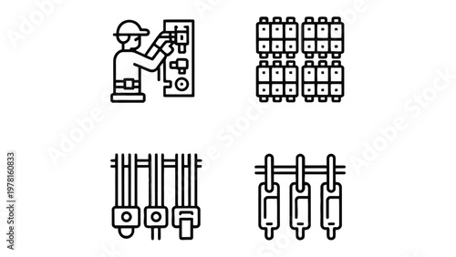 Electrical Maintenance: A skilled electrician works meticulously, accompanied by detailed images of electrical panels, circuits, and components.