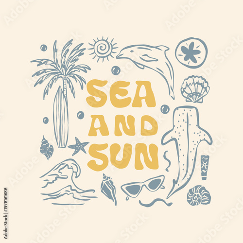 Flat hand drawn doodle coastal print