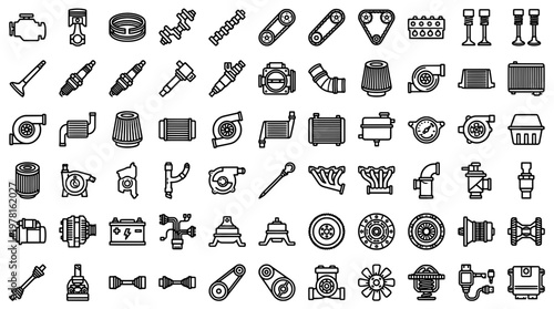 Collection of engine parts icons vector illustration on white background