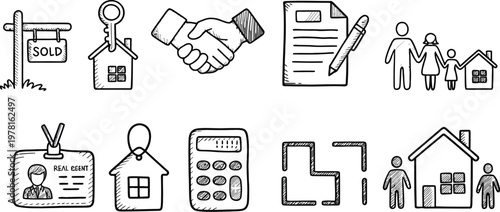 Real Estate and Housing Outline Icon Set, Property, Sale and Home Buying Symbols Collection for Real Estate Agency, Mortgage, Investment and Residential Market, Vector Illustration for Web and Apps