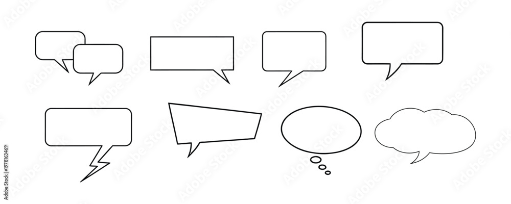 Fototapeta premium Speech Bubble Outline Set with Chat Dialog Boxes Isolated on White Background