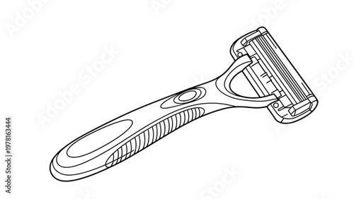 Clean black and white line art illustration of a modern multi blade disposable safety razor for men and women.