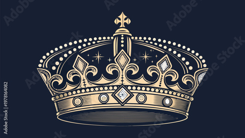 Luxury monarchy crown silhouette vector gold royal symbol on dark background regal emblem