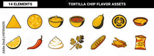 Mexican Food Snacks and Ingredients Vector Grid
