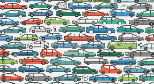A large collection of colorful cars parked closely together.