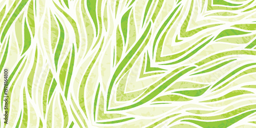 Vibrant Abstract Green and White Wavy Lines Organic Pattern Background.