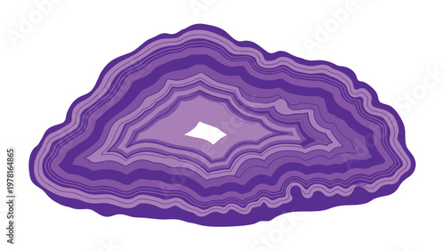 Stylized cross-section of a purple agate stone showing vibrant concentric rings and organic crystalline layers.