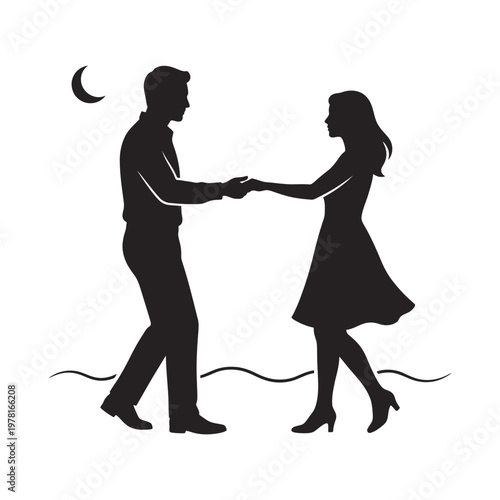 Couple dancing by river under moonlight