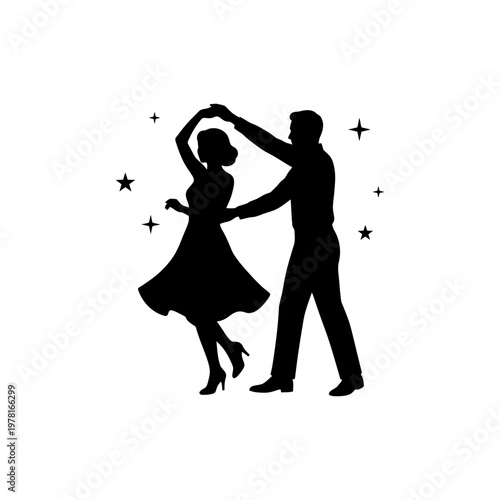 Joyful couple twirling during social dance