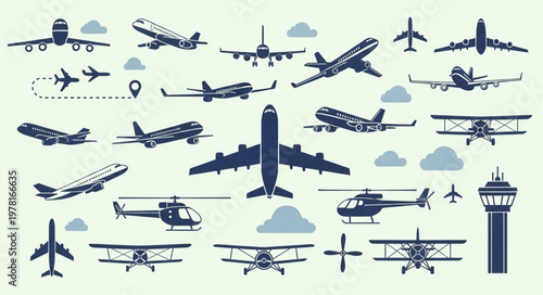 Collection of various aircraft and aviation elements.