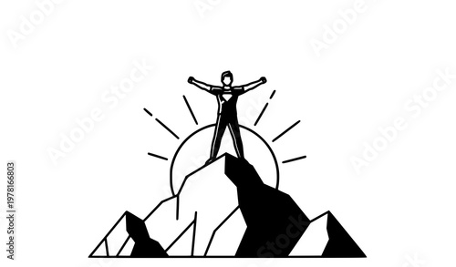 Victorious man on mountain summit vector illustrating personal growth and resilience