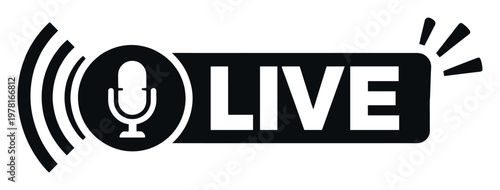 Live stream icon featuring a microphone and sound waves, symbolizing online broadcasting, radio, podcasting, and media content creation