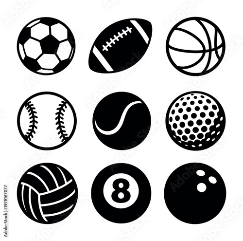Collection of sports balls showing recreation, competition, and activity symbols for athletic games and leisure