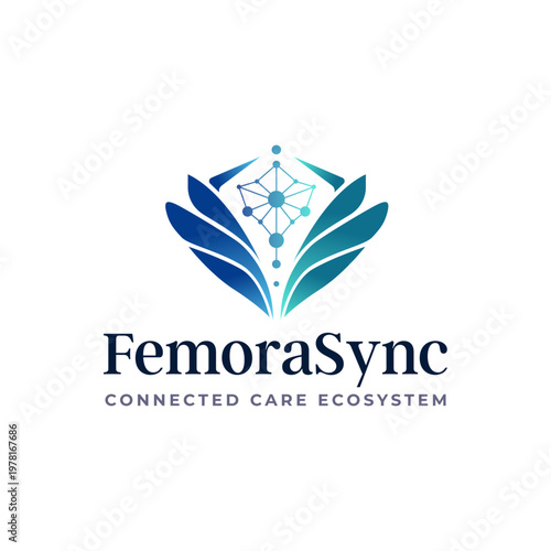 Femorasync logo conveys a connected care ecosystem. Perfect for healthcare branding, medical technology companies, and digital health services marketing.