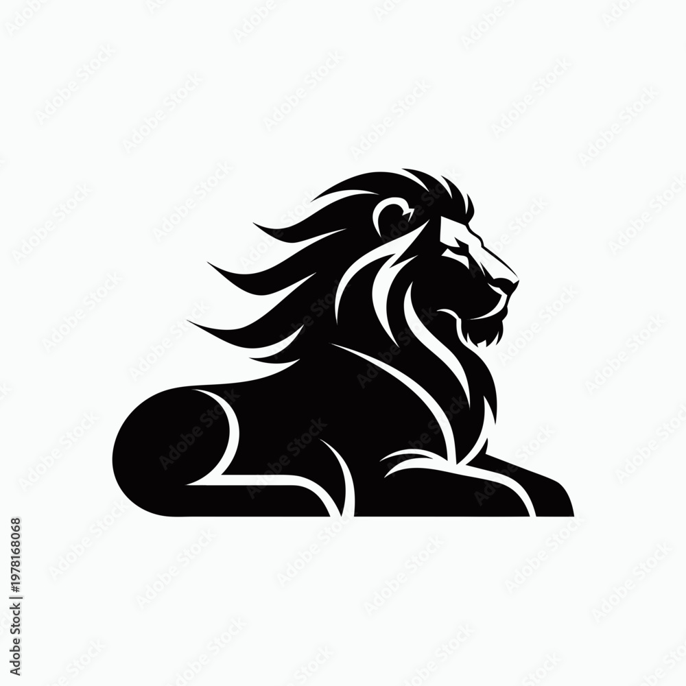 Fototapeta premium Lion head silhouette, black lion icon, majestic lion profile, animal logo