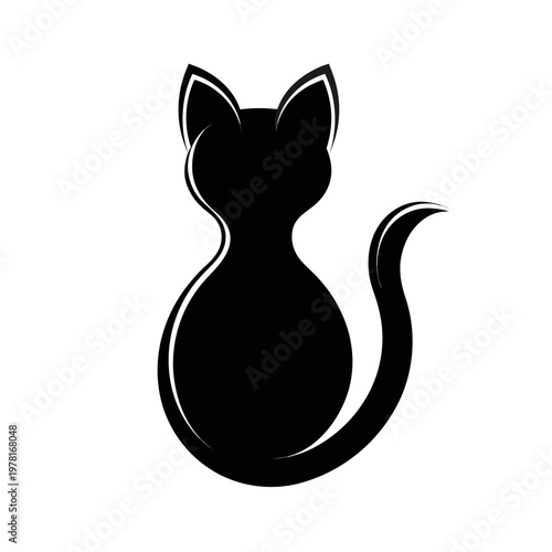 Black cat silhouette, feline icon, pet illustration, animal design