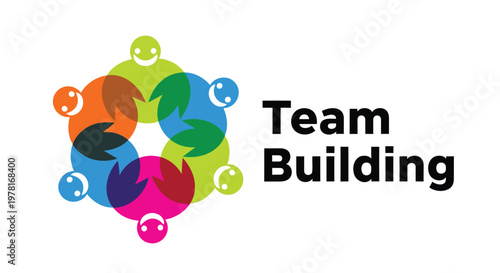 Team building, collaboration, partnership, business concept, colorful icons, vector graphics