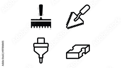 Tile Installation Icons: A quartet of minimalistic icons represents the essential tools for precise and professional tile installation.